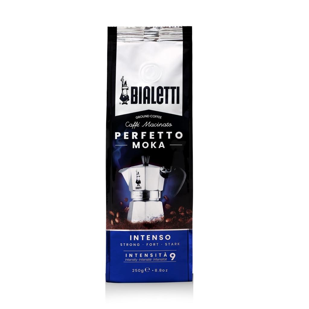 Bialetti Perfetto Moka Intenso (Finely Ground, 250g) Italian Coffee Beans for Espresso