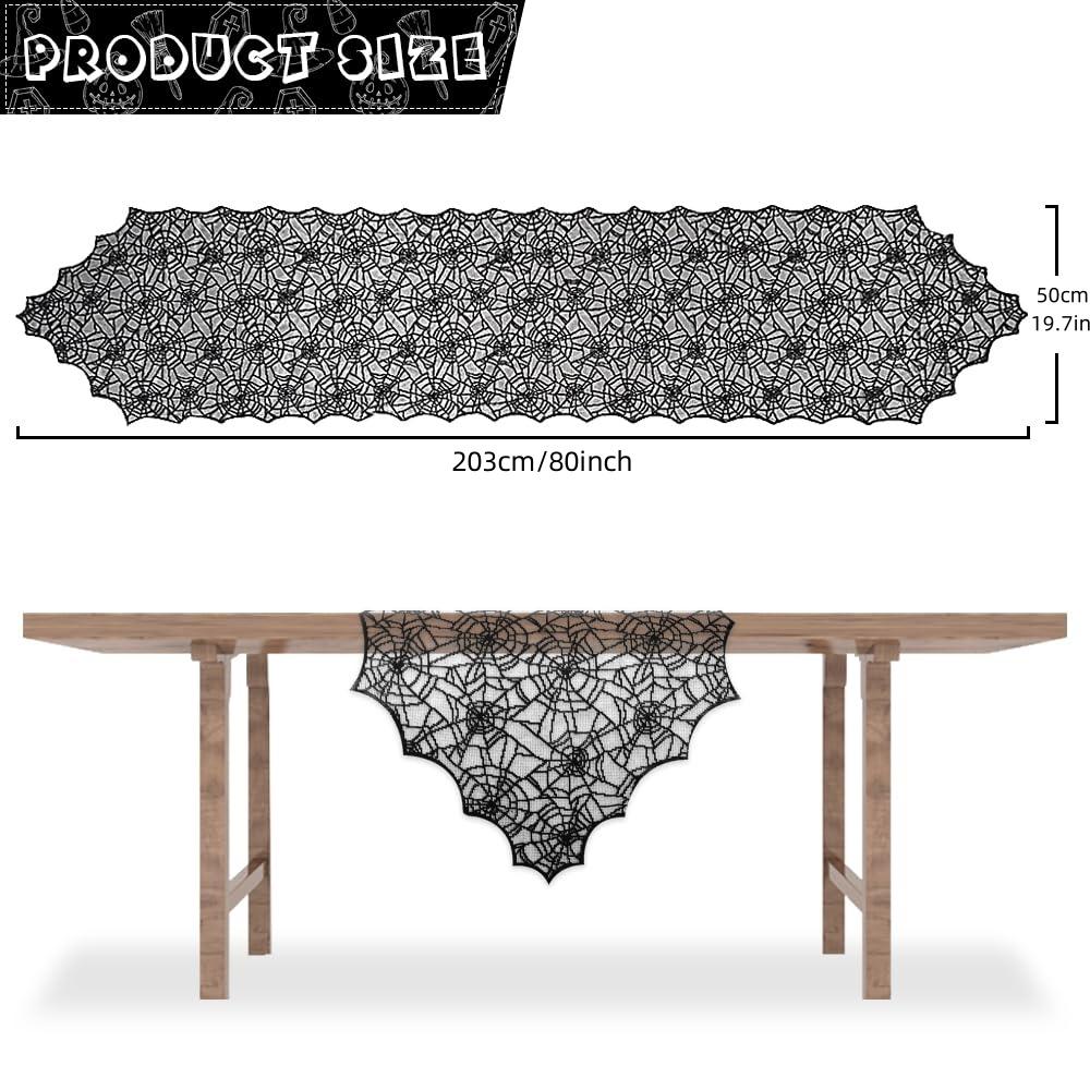 1pc Halloween Decoration Table Runner,Spider Web Black Lace Table Runner for Kitchen Dinner Table,Halloween Decoration Indoor
