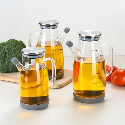 Olla de Aceite 600/800/1000ml Botella de Aceite de Vidrio con Escala Tapa de Acero Inoxidable Resistente a Altas Temperaturas Olla de Aceite para Cocina Doméstica