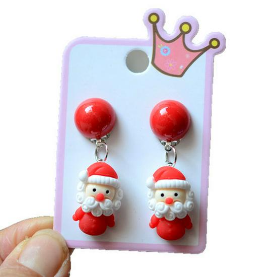 Colorful Acrylic Santa Claus Cartoon Earrings – Parent-Child Style Clips