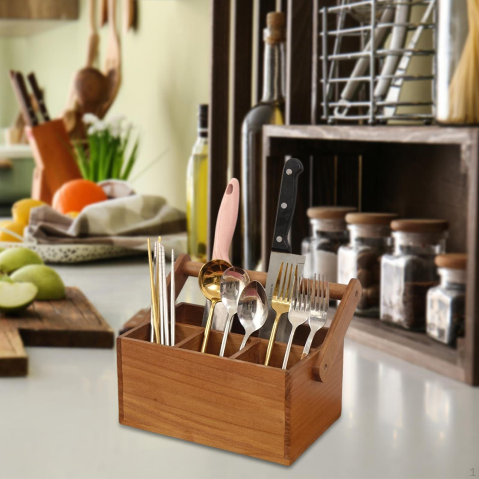 

Kitchen Utensil Holder Spoons Knives Forks Organizer with Handle Household Cutlery Storage Basket