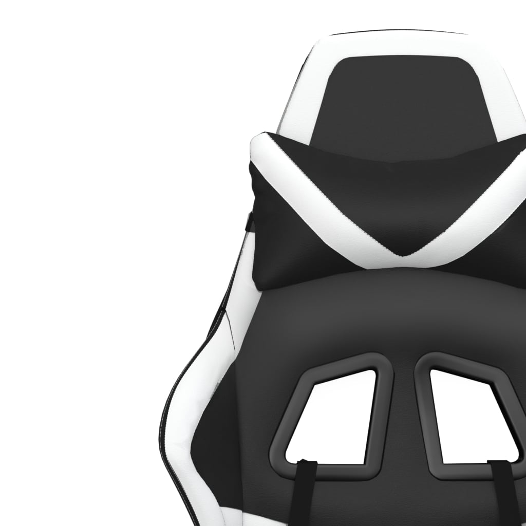 Gaming Chair with Massage & Footrest Black & White Faux Leather