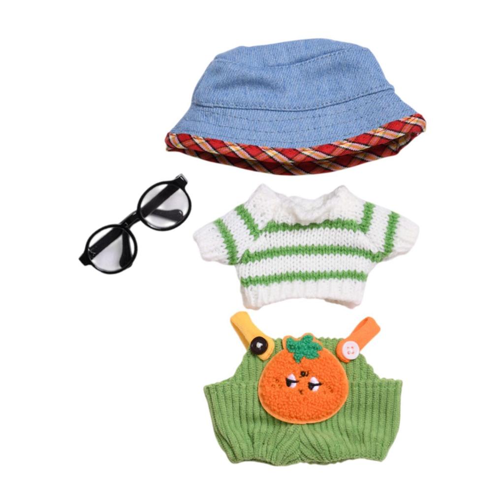 Plush Figure Sweater and Suspender Pants Jumpsuit Outfit Educational for Kids Photo Props Make Your Own Dolls for 6.69'' Doll
