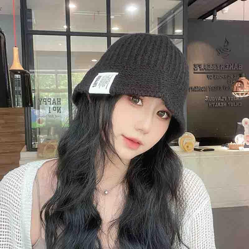 Autumn and Winter Japanese Style Winter Hat Casual Large Head Circumference Striped Knitted Hat Patch Versatile Basin Hat