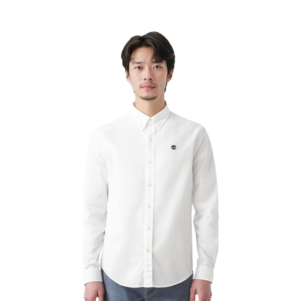 Timberland Solid Color Brand Logo Print Elastic Comfortable Long Sleeve Shirt Men Shirts White A2ERT-100