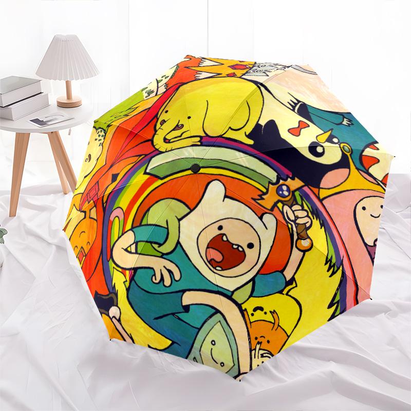 Adventure Time Pattern, Automatic Folding Umbrella, Portable and Foldable Design, 8 Ribs, a Christmas or Birthday Gift.