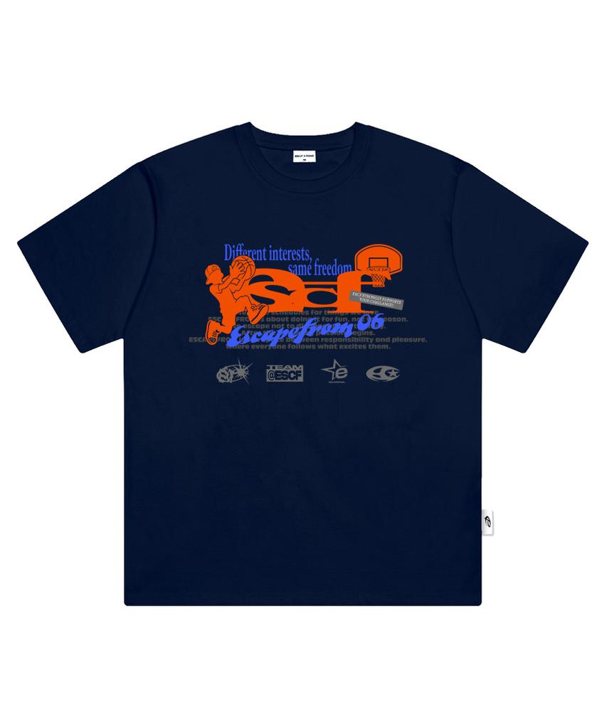 ESCAPEFROM Basketball Player Escf Logo Collage Print Oversized Short Sleeve T-Shirt White