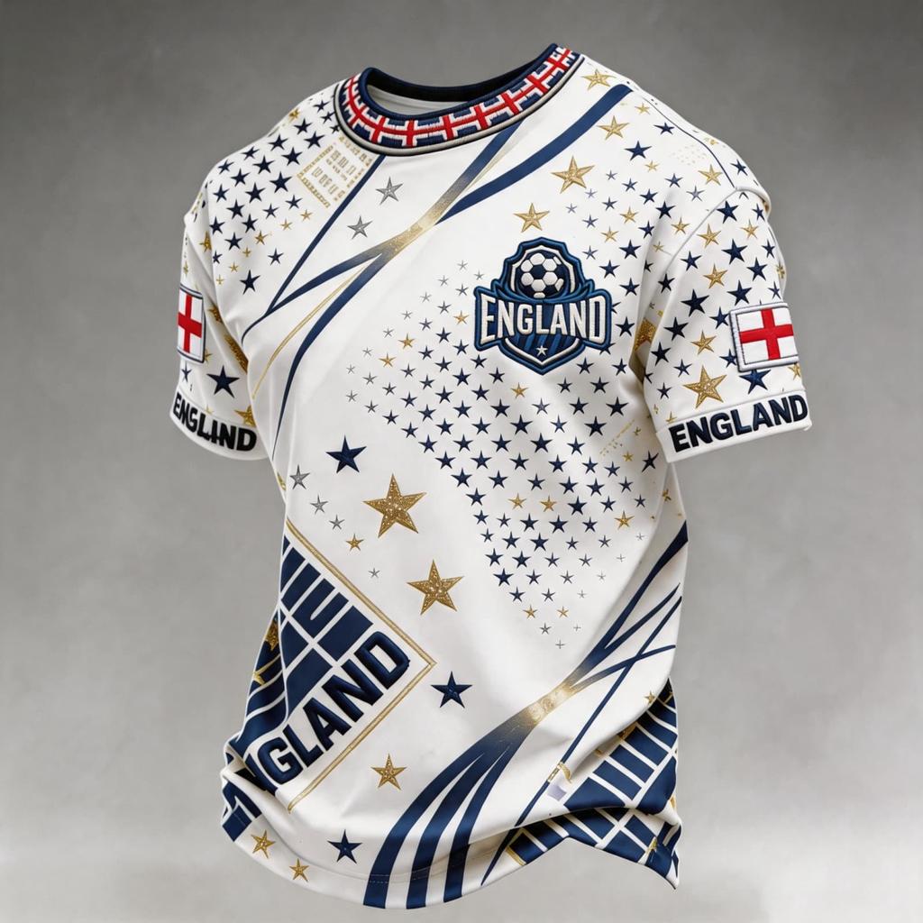 Men's England Supporter Soccer Jersey Short Sleeve Crew Neck Football Fan Tee with Graphic Print and Contrast Sleeves for World Cup Events