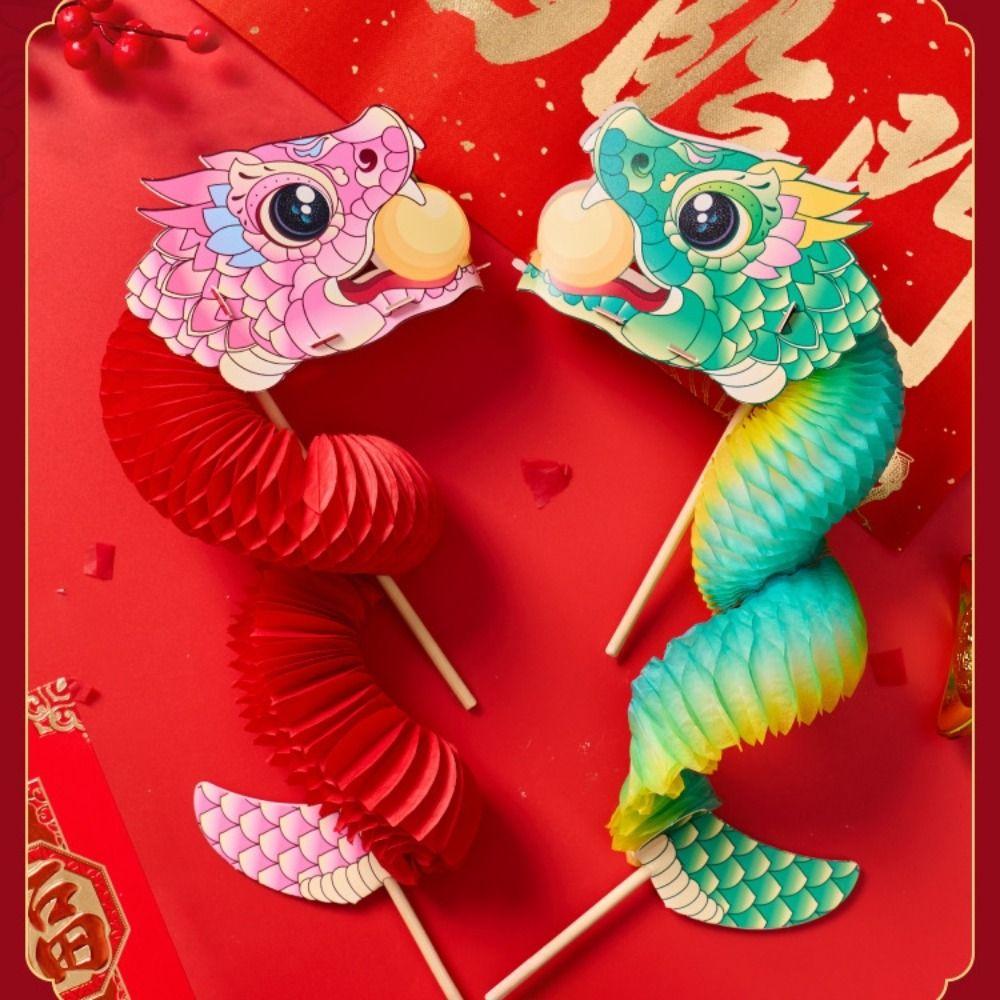 Jubilant Lion Dance 2025 Steric Paper Flower Folding Funny Snake Toy DIY  Spring Festival