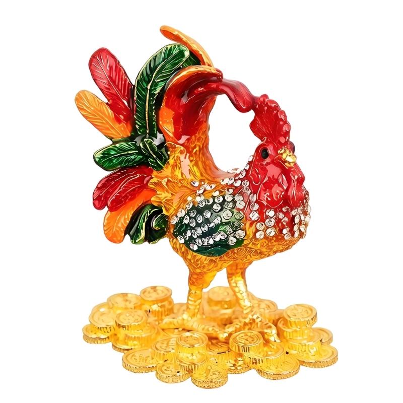 Hand Painted Enamel Rooster Jewelry Box For Rings Earrings And Small Accessories Decorative Ornament Gift