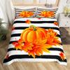 Pumpkin Bedding Sets Queen Size Autumn Fall Stripe Duvet Cover Halloween Thanksgiving Gifts Comforter Cover With 2 Pillowcases