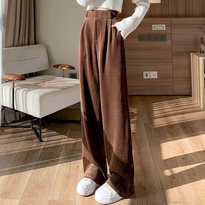 Women's Pants Winter Plus Velvet Wide Leg Pants Korean Fashion Casual Woman Pant High Waist Straight Loose Trousers