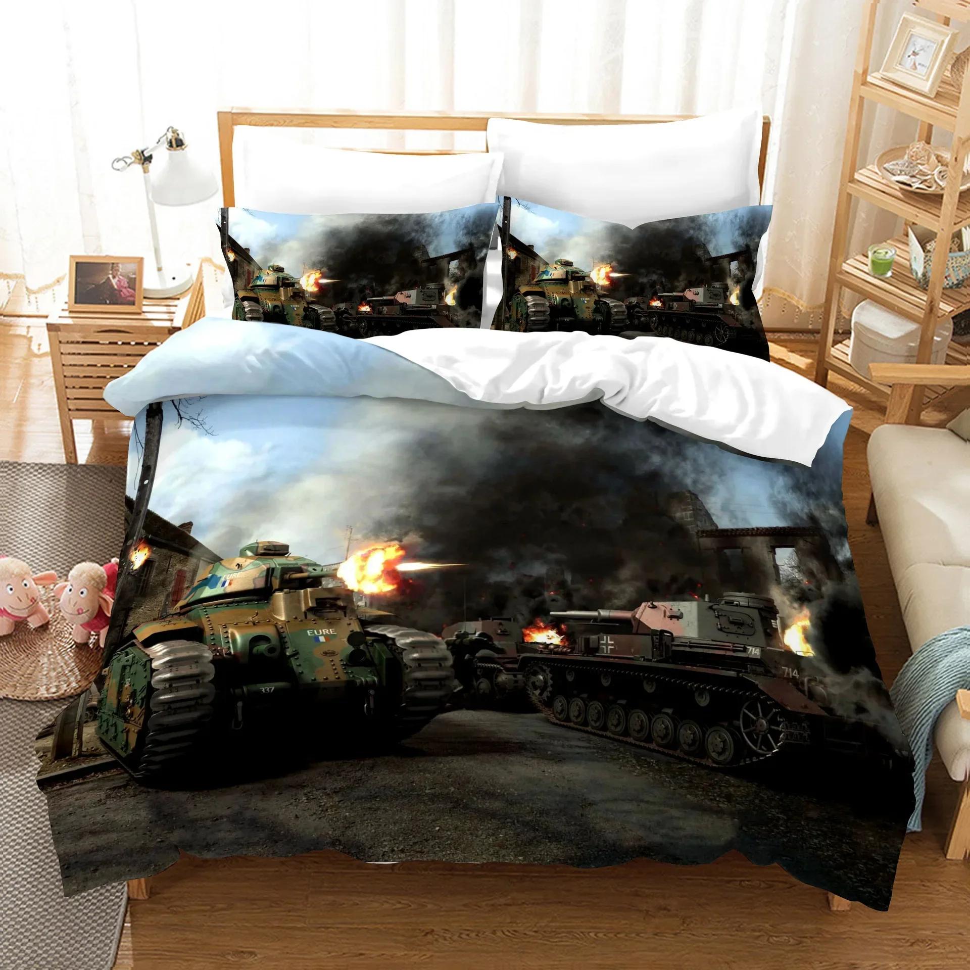 

3D War Tank Comfortable Duvet Quilt Cover Pillowcase Bedding Set Children Bedroom Decoration Home Textile 70x133cm 2pcs