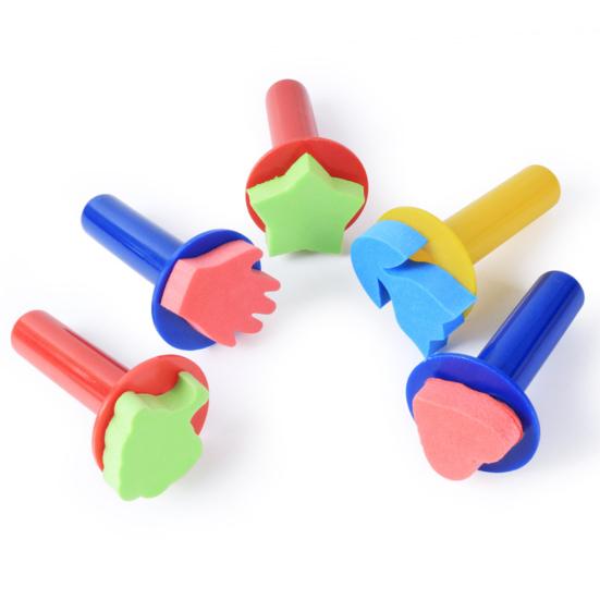 5Pcs Sponge Stamps Cute Shape Easy Using Plastic Handle Kids Craft Painting Stamp Brushes for Drawing