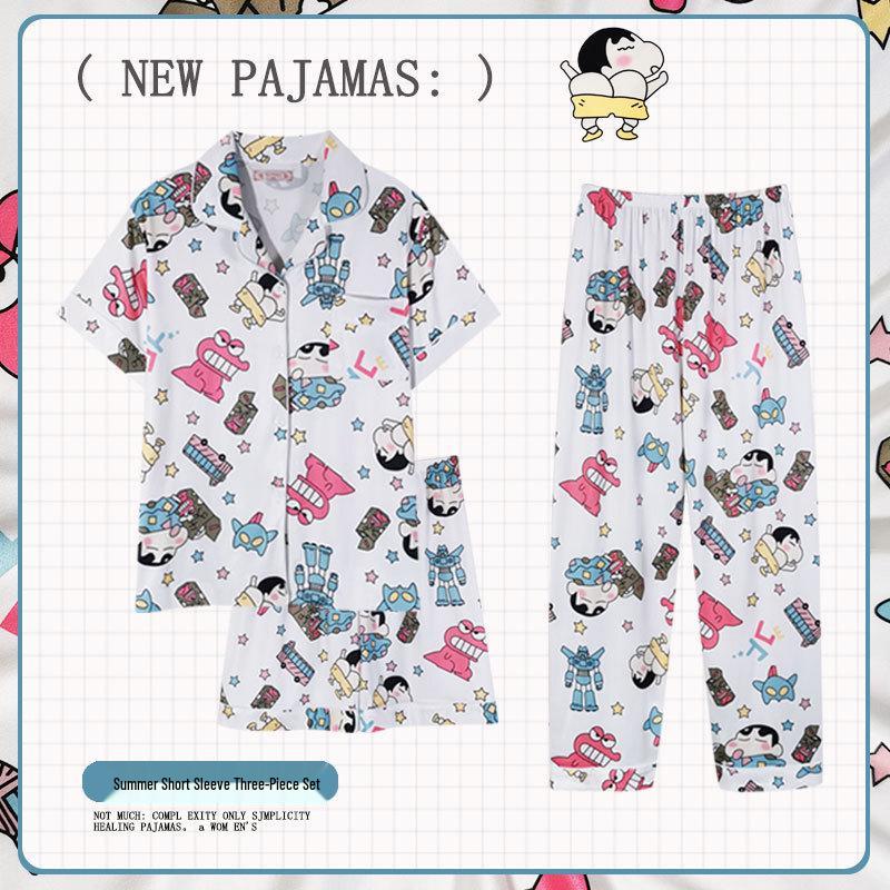 Pastoral Women's Pajama Set: Soft, Cute Rabbit Design, Short-Sleeve, Casual Three-Piece Loungewear.
