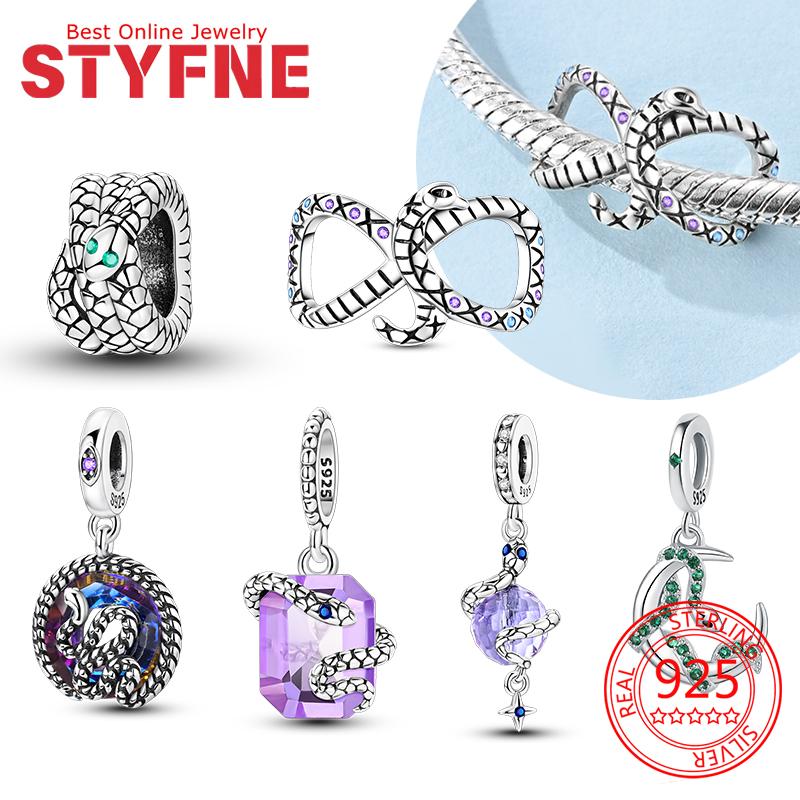 Original Copper Purple Zircon Snake Charms Beads Fit Bracelet Women Accessory Jewelry Making Fine Jewelry Gift