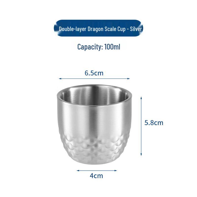 

ZISIZ Partitioned Stainless Steel Tray with 2 Double-Layer Silver Cups