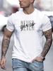Mens Casual Crew Neck TShirt Geometric Letter Print  Polyester and Elastane Blend Short Sleeves Regular Medium Stretch
