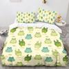 Frog Duvet Cover Set Cute Kawaii Cartoon Frog Pattern King Queen Size Polyester Comforter Cover With Pillowcase For Kids Girls