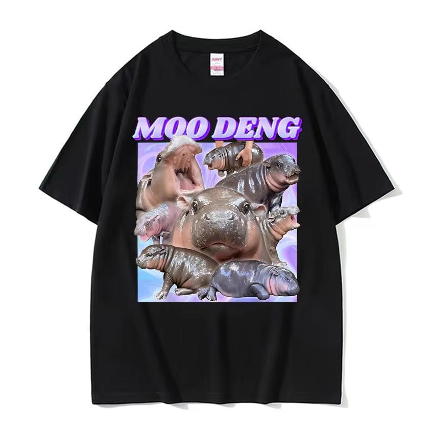 

Cute Baby Hippo Moo Deng Kawaii Funny T Shirts for Men Women Summer Casual Oversized T-shirt Vintage Fashion Pure Cotton T Shirt S разноцветный