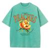 Casual Woman Acid Wash T-Shirts Fresh Peaches Delivered Daily Prints Tops Distressed Crewneck Oversize Cotton Clothes