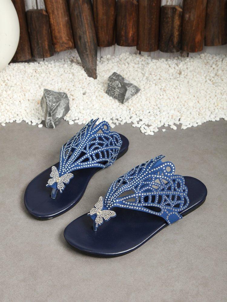 

Большие богемные классные тапочки женские сандалии-бабочки со стразами женские винтажные римские сандалии женские 44 синий