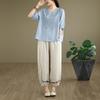 Korean Style Plus Size Slim Embroidered Retro Loose Cotton Linen Pants Summer Set for Women 2026