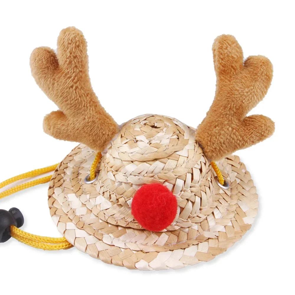 Hamster Hats Mini Straw Hat for Small Animals Adjustable Pet Headgear Halloween Christmas Cosplay Hat Rabbitt Guinea Pigs Decor