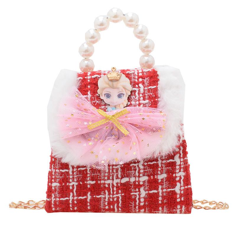 Stylish And Cute Red Pearl Handbag For Girls Featuring Adorable Butterfly Bow Accent