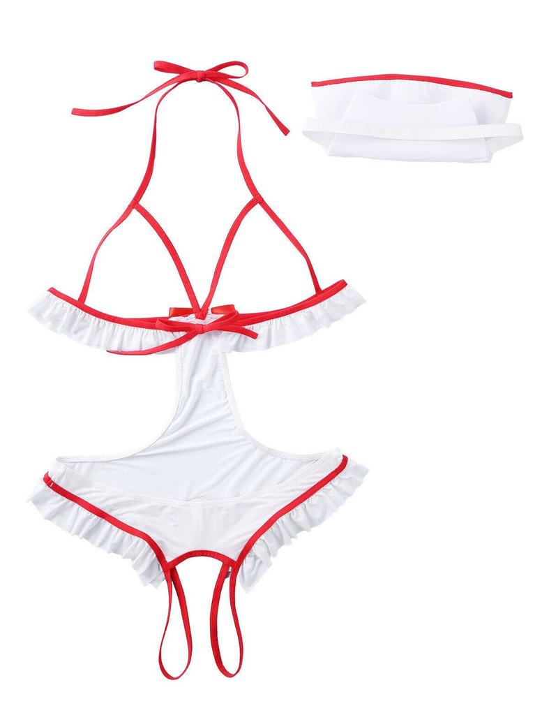 Women's Sexy Maid Nurse Role Play Costume Lingerie Bodysuit
