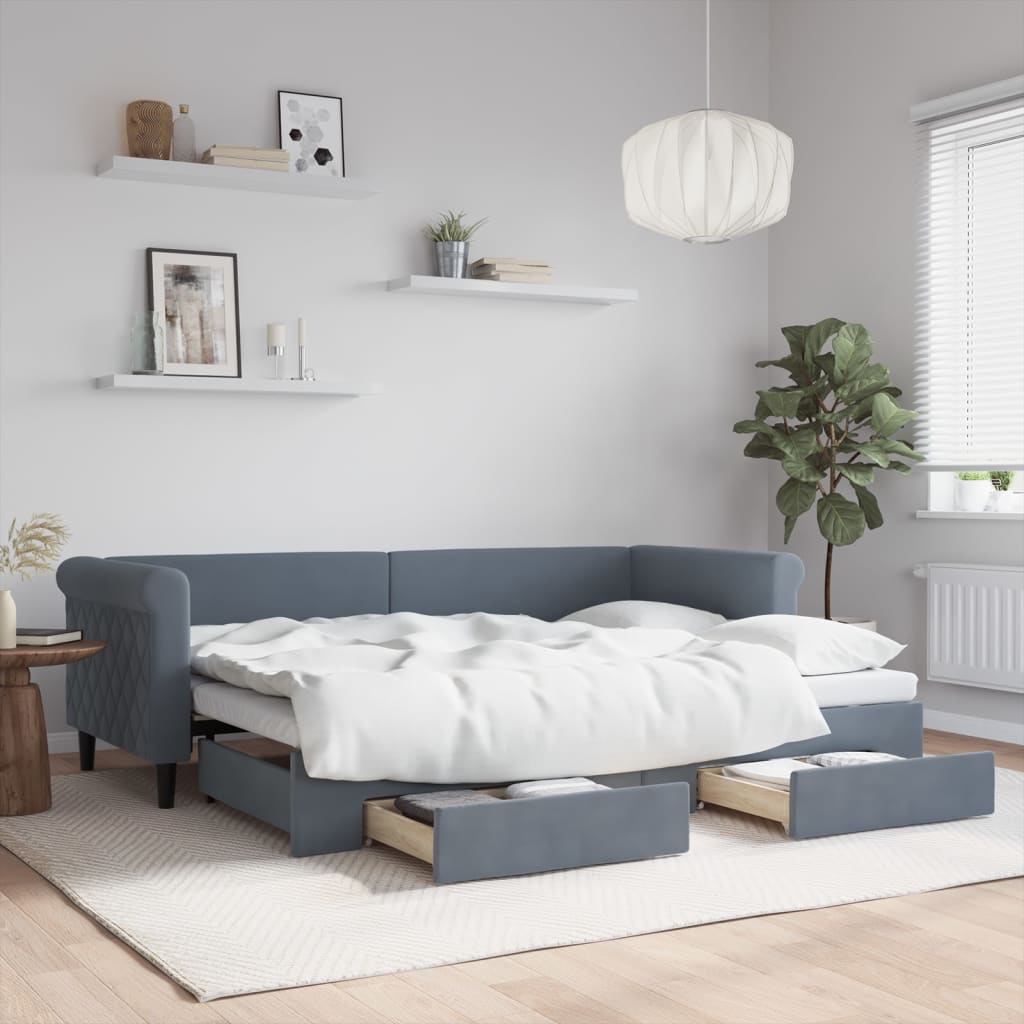 Extendable Daybed with Drawers Dark Grey 80x200 Cm Velvet