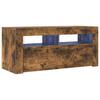 TV Stand with LED Lights Smoked Oak Finish 90 x 35 x 40 cm