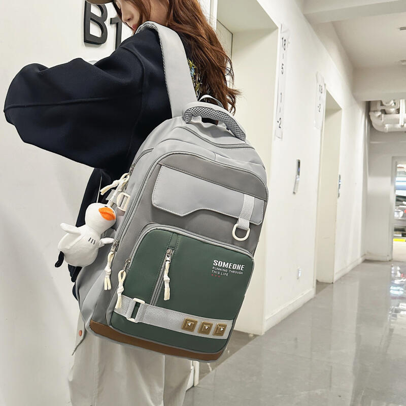 Large Capacity Men's Backpack Women's Color Contrast Backpack Middle School Student Schoolbag