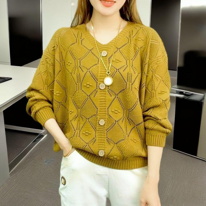 Plus Size Mint Mambo Women's Hollow Mother Sweater Spring and Autumn Outer Clothes Women