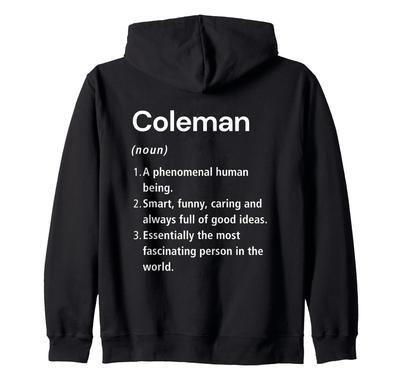 Coleman Name Definition Funny Dictionary Zip Hoodie