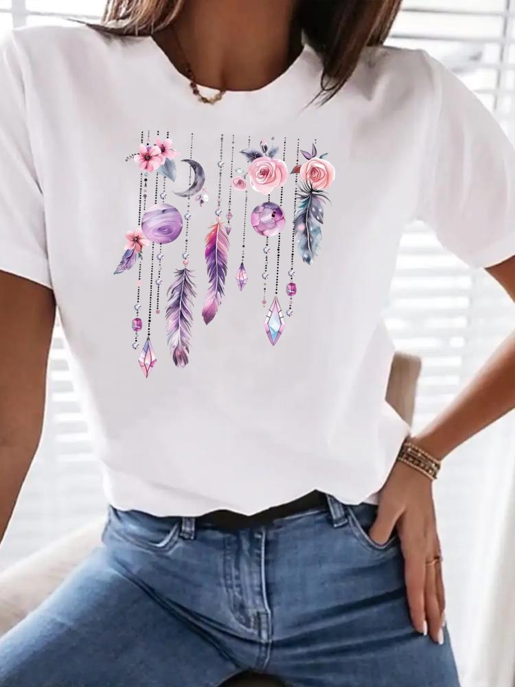 (Asian Size) Tee Top Clothing T Shirt Women Leopard Love Heart Fashion Woman Print Female Short Sleeve Graphic T-shirts