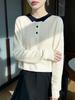 POLO Collar Knitted Sweater Long-sleeved Women's Color-blocked Jacquard Pullover Base Layer Top Early Autumn New Style