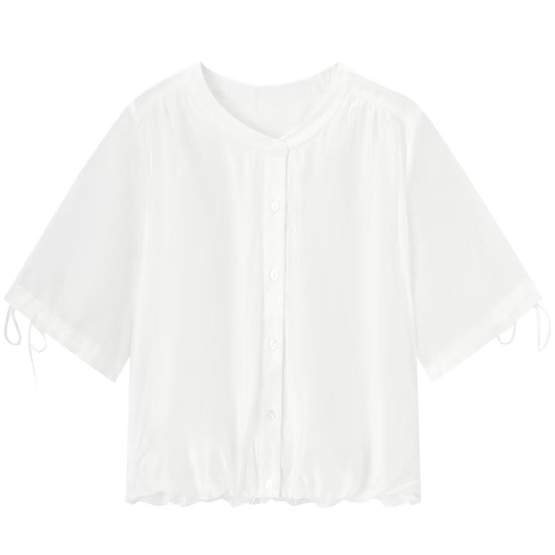Aijutu Women s Lyocell French White Short-Sleeve Shirt M