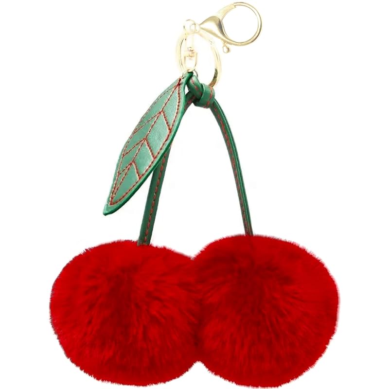 

Fluffy cherry key ring cherry big Fluffy cute Bonbon leather bag charm Larger red Stylish key ring bag key [product]