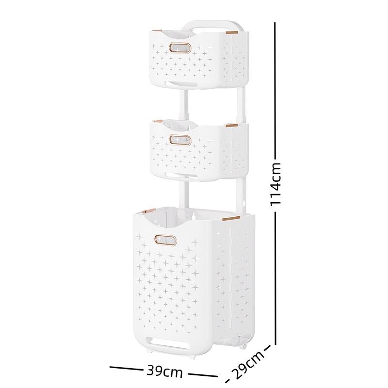 

Корзина для хранения грязной одежды Складная пластиковая корзина для белья Товары для дома и ванной комнаты Органайзер Многослойная корзина для белья на колесах 3 layers золотой/белый