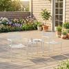 Bistro Set 3-Piece Metal Garden Furniture Set with 2 Garden Chairs, Glass Table, Slat Design, Rust-Resistant