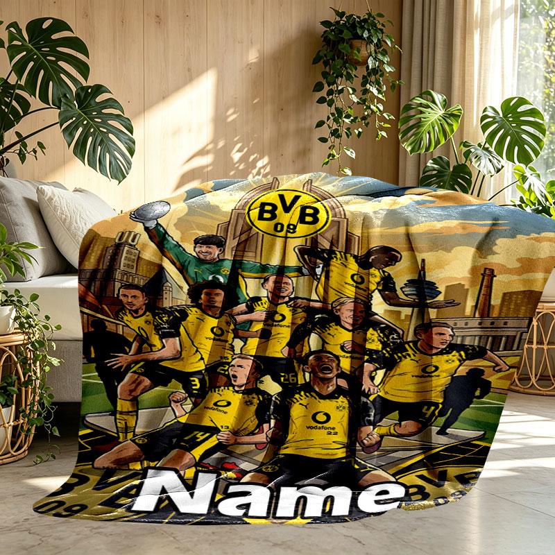 Personalisierte Borussia Dortmund Bvb Decke mit individuellem Namen, Heimdekoration, Schlafzimmer, Sofa, Camping, Couch, Geschenke für Geburtstag Weihnachten