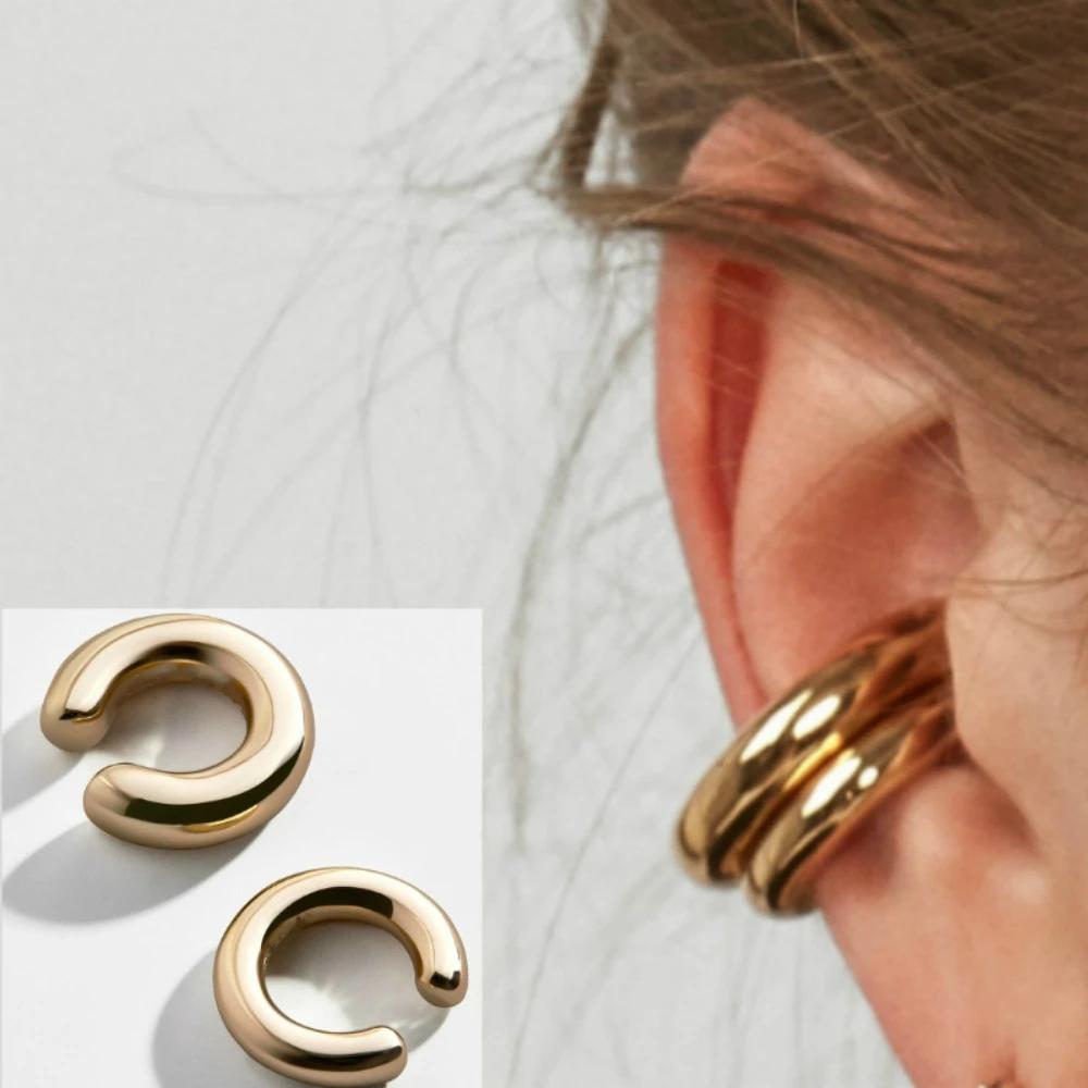 Fake Piercing Earcuff Double Circle Ear Cuff Faux Earrings for Women Man Hiphop Vintage Cuffs Earclips Accessories Korean Fashio