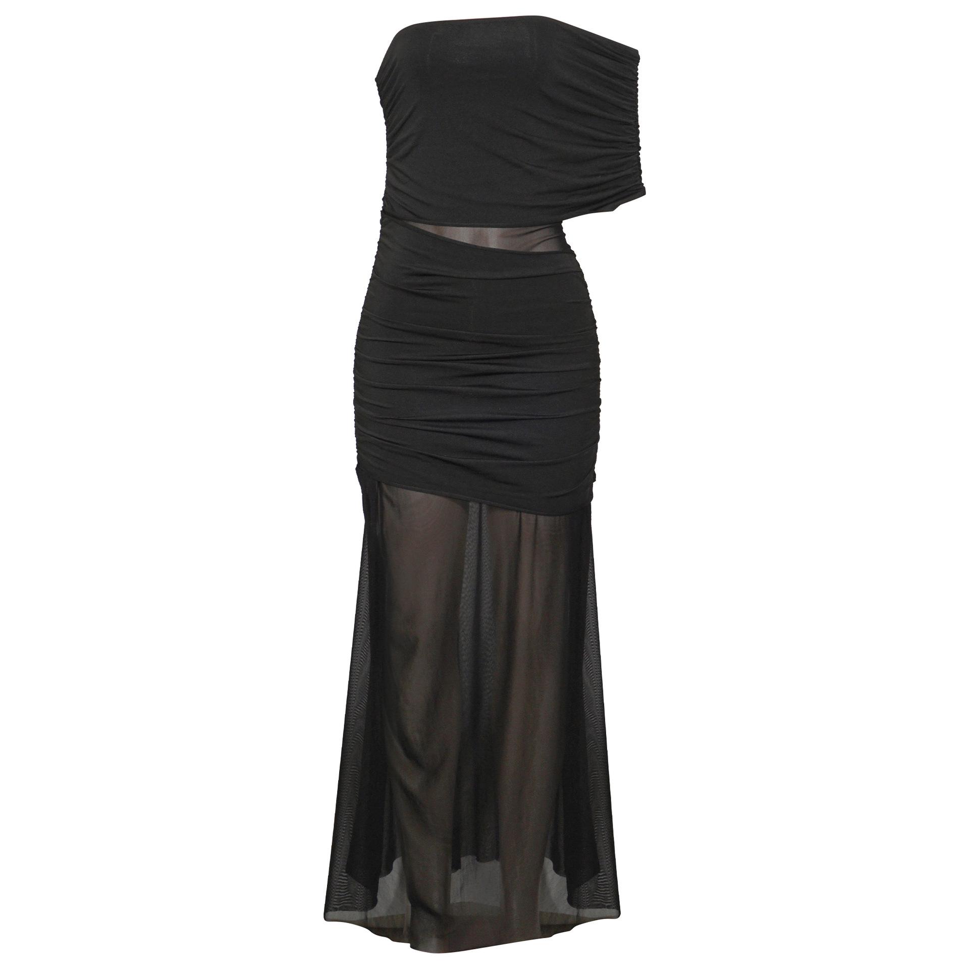 

D121DS Весна 2025 Европейское и американское платье с косым вырезом на одно плечо, сетчатой вставкой и эффектом похудения Medium