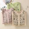 2025 Women's Retro Linen Shirt: Elegant Stand Collar, Single-Breasted, Embroidered Design