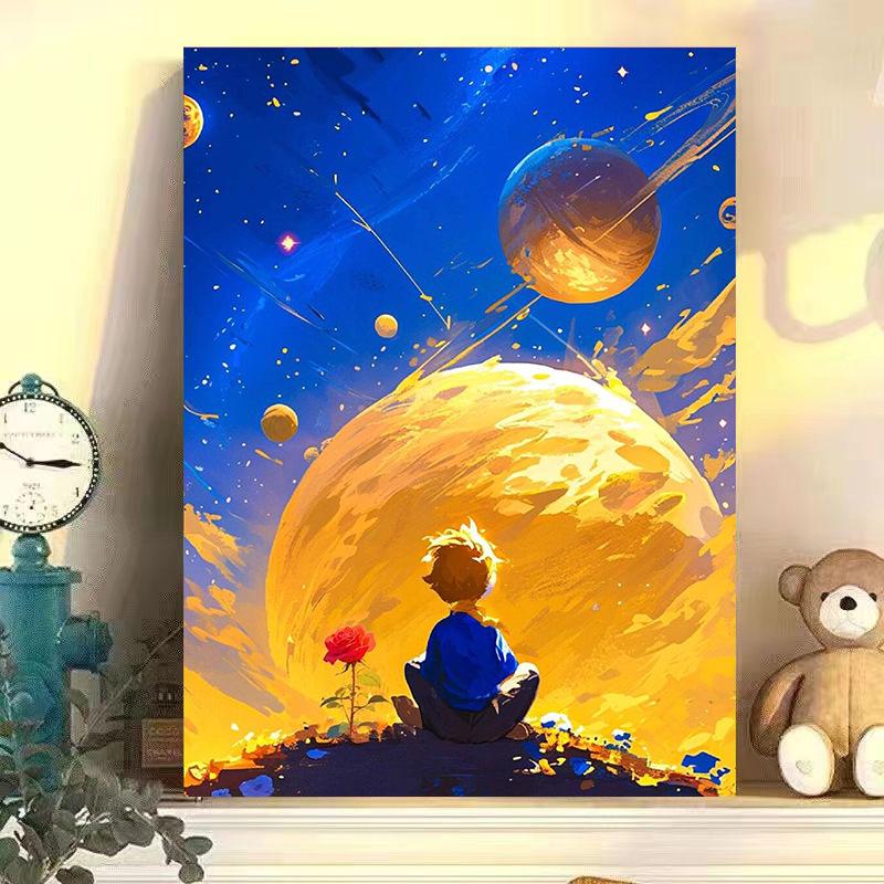 Starry Sky Little Prince DIY Digital Oil Painting - Hand-Painted Healing Art for Living Room Decor