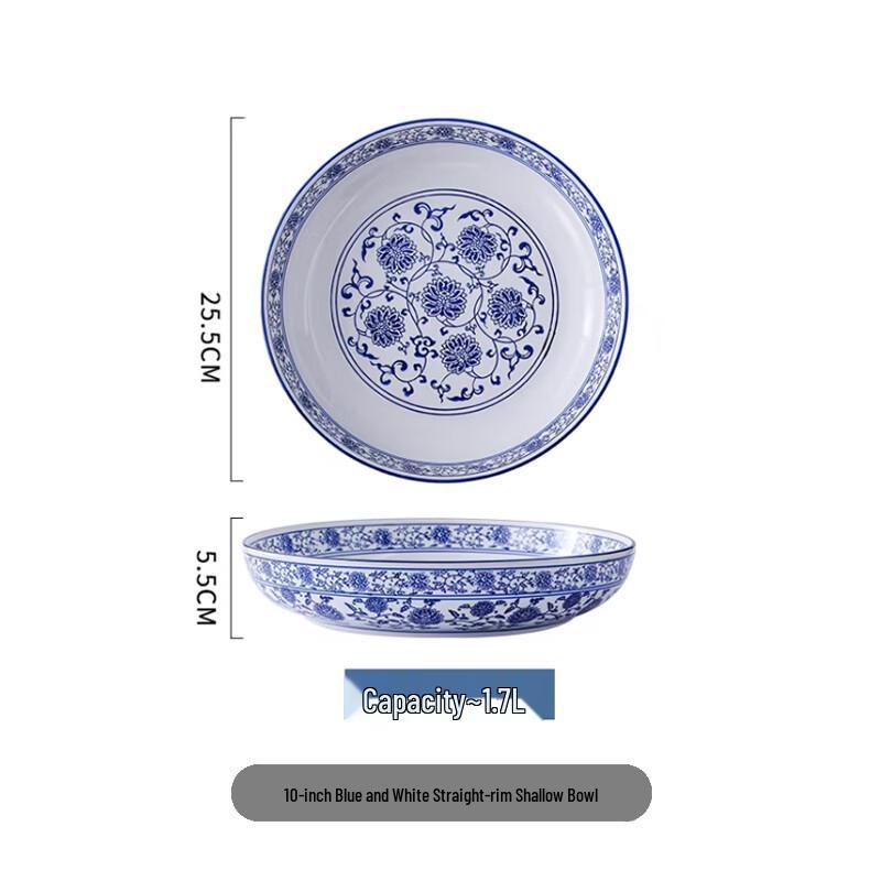 ZheBu 2025 Retro Chinese Blue & White Enamel Soup Bowl