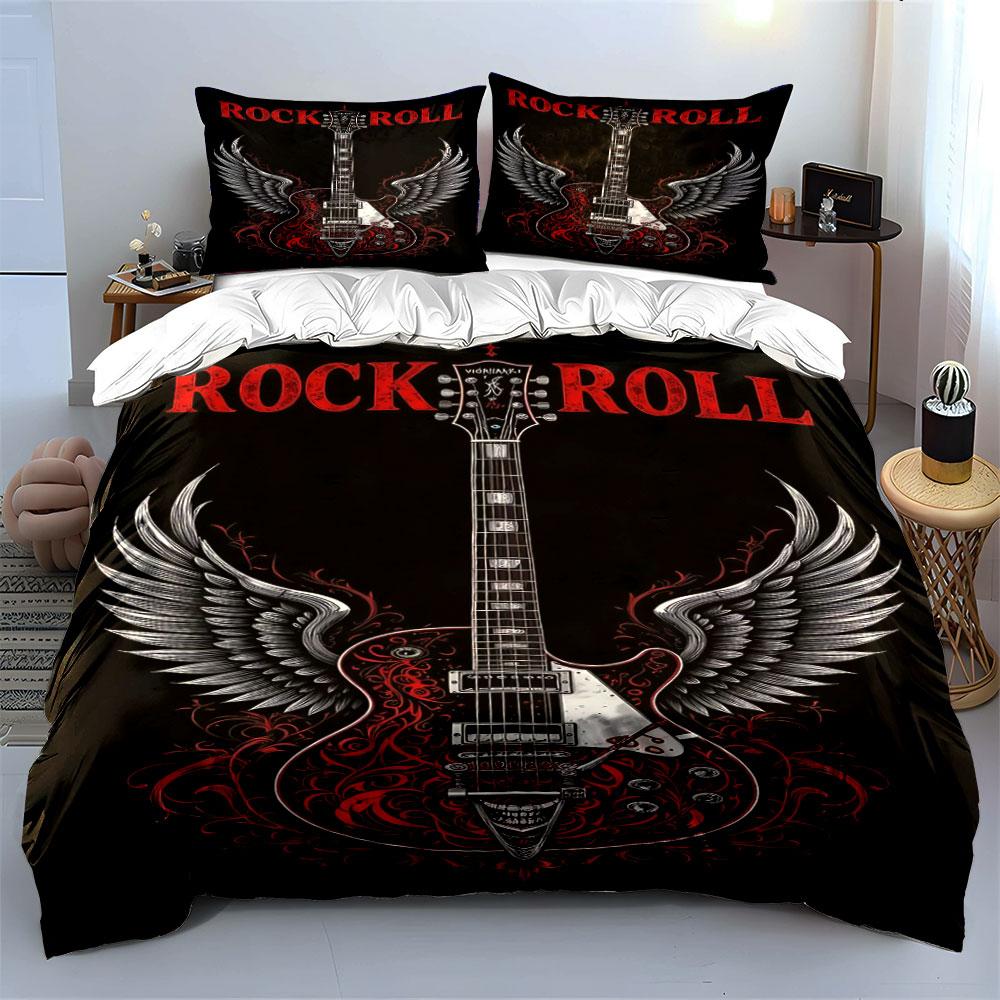 Guitar, wings, red flourishes. Bedding sets Duvet cover sets Duvet covers Pillowcases(1 * Duvet Cover 2 * Pillowcases without duvet insert)
