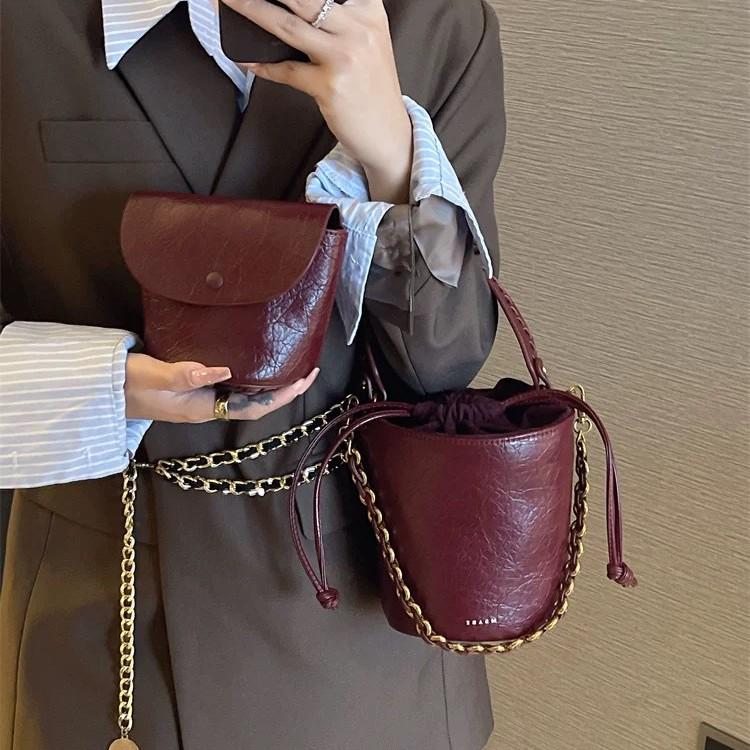 

Women s Retro Soft Leather Tote Bucket Bag - 2024 Autumn/Winter Fashion, Shoulder/Crossbody, Small Size