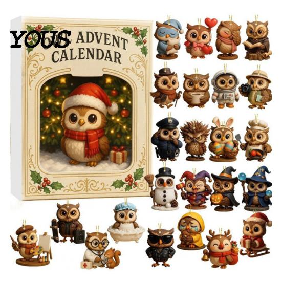 Creative Christmas Countdown 2026 Owl/Dog Advent Calendar, 24 Days with Mini Animal Decorative PVC Miniatures Figurine Ornaments, Collectible Figures
